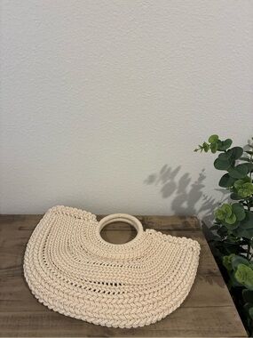 ZARA Natural Knit Half-Moon (Crescent) Bag With Round Handle.